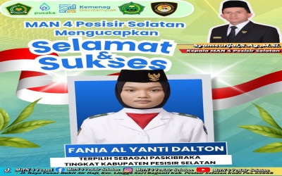Siswi MAN 4 Pesisr Selatan AL YANTI DALTON berhasil lolos seleksi Pasukan Pengibar Bendera Pusaka (Paskibraka) Tingkat Kabupaten Pesisir Selatan Tahun 2026